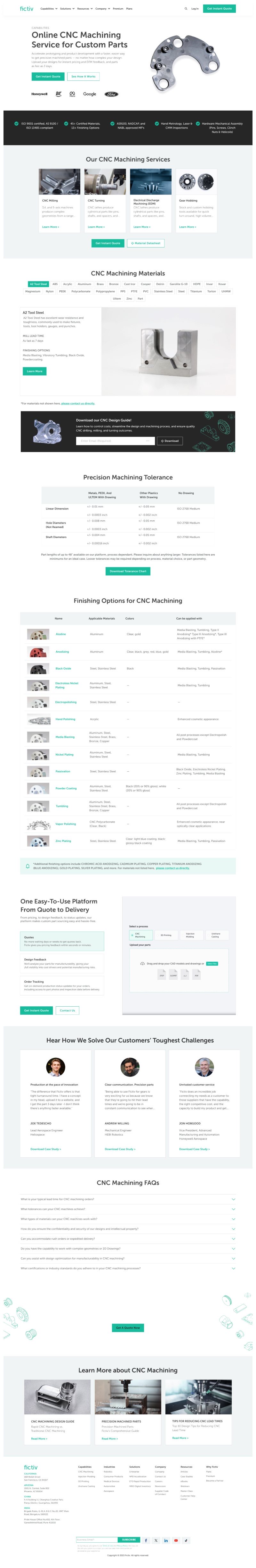 Fictiv CNC Machining page redesign