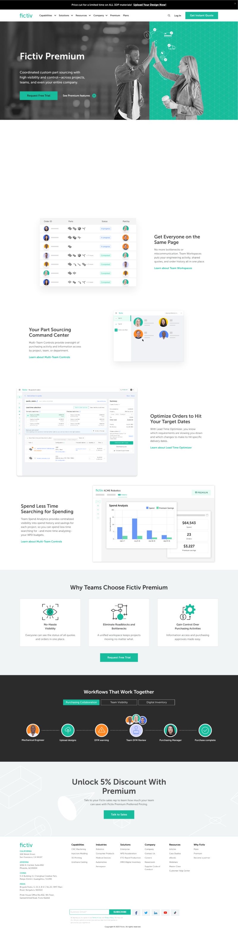 Fictiv Premium page