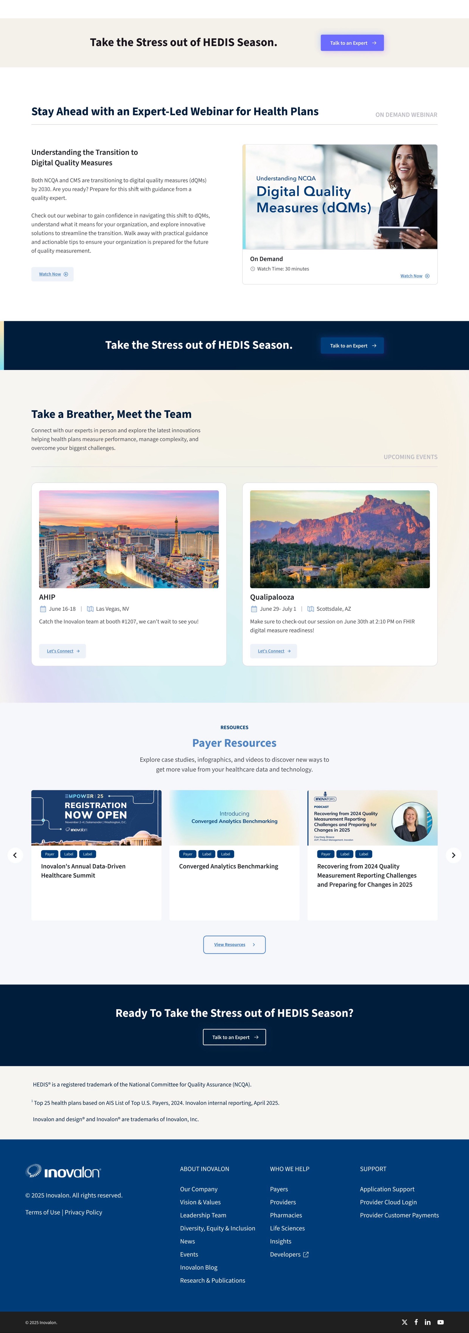 Inovalon HEDIS quality improvement landing page — continued