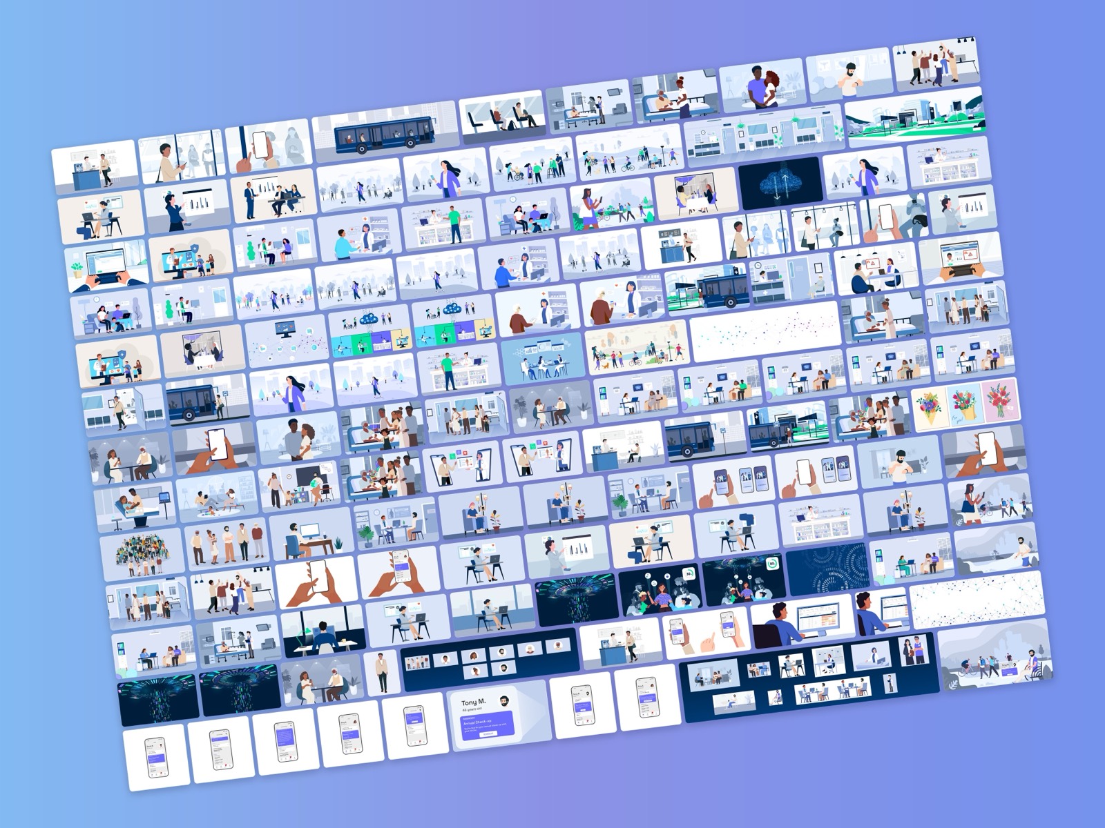 Wall of the 170 keynote illustration artboards